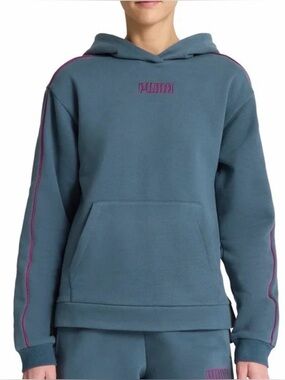 PUMA Womens Long Sleeve Blue Fleece Pullover Hoodie Small